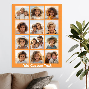 Affiche Collage de 12 photos avec fond orange