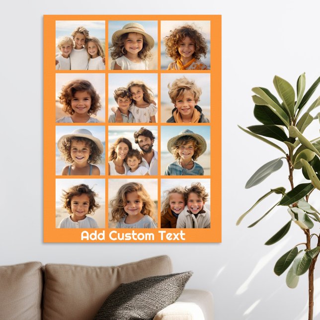 Affiche Collage de 12 photos avec fond orange (Personalized Poster - Add your photos and text)