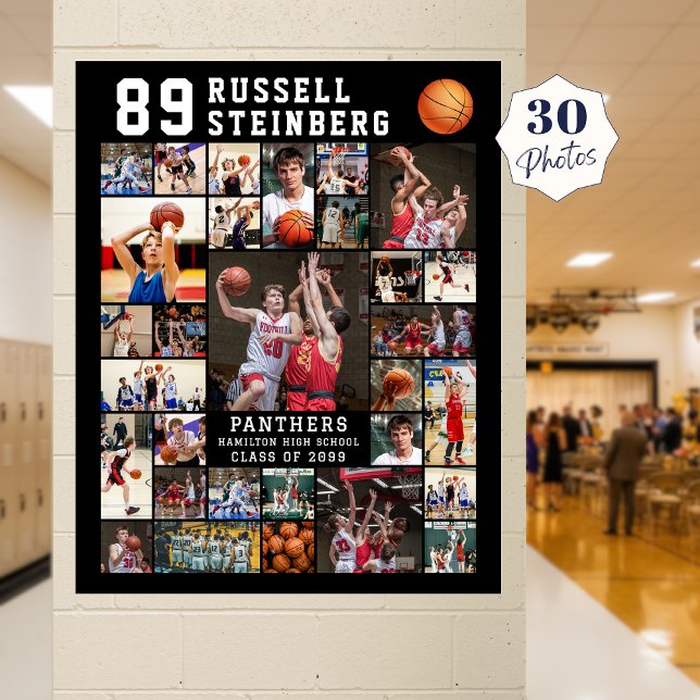 Affiche Collage de 30 photos de basketball Numéro de joueu (Créateur téléchargé)