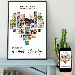 Affiche Collage de 36 photos en forme de cœur d'amour fami