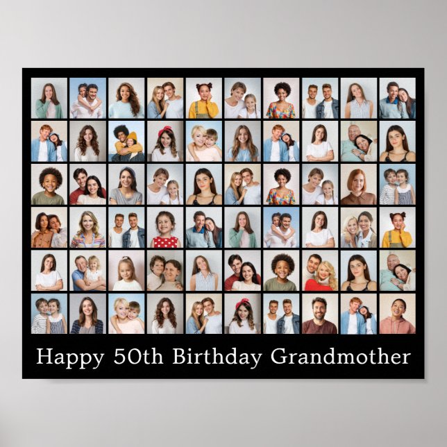 Affiche Collage de 60 photos Ajoutez votre propre message (Devant)