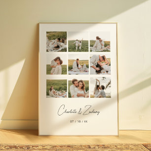 Affiche Collage de 9 photos de mariage personnalisé pour c