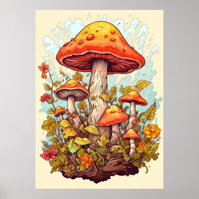 Affiche Collage de champignons colorés créatifs (Devant)