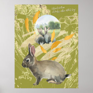 Affiche Collage de chaux personnalisé Aquarelle Rabbit