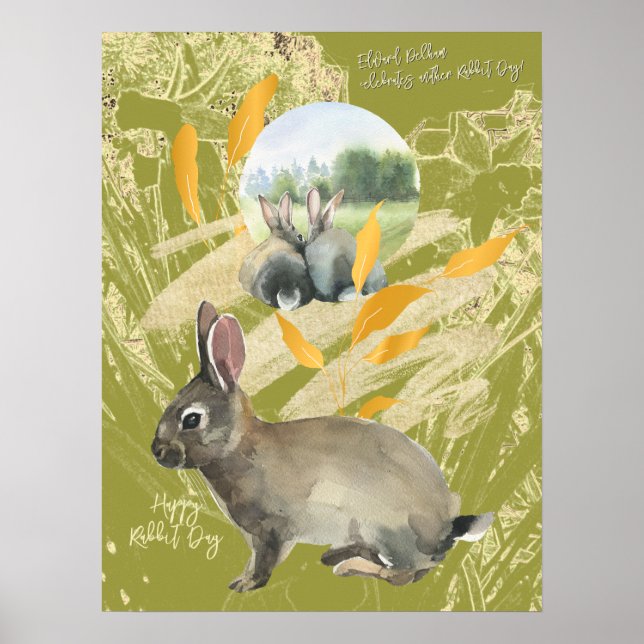 Affiche Collage de chaux personnalisé Aquarelle Rabbit (Devant)