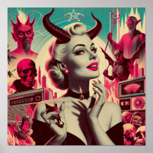 Affiche Collage de femme diabolique rétro