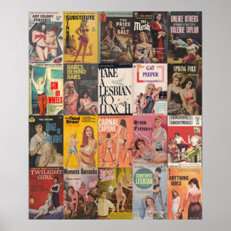 Affiche Collage de fiction pulp lesbienne vintage