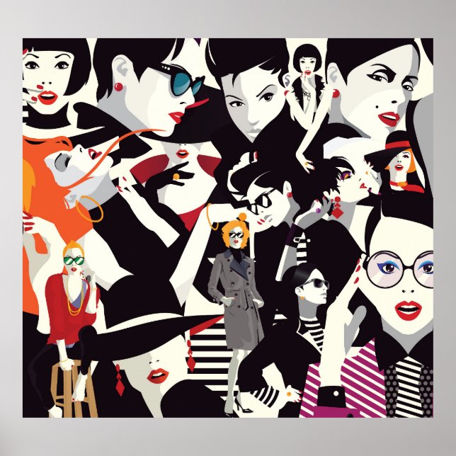 Affiche Collage de filles à la mode : pop art (Devant)