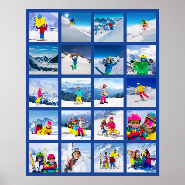 Affiche Collage de grille de 20 photos bleu foncé (Devant)