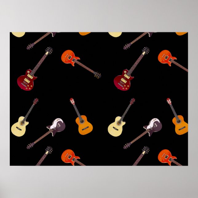 Affiche Collage de guitare électrique et acoustique (Devant)