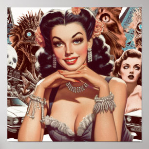 Affiche Collage de la broche rétroonde