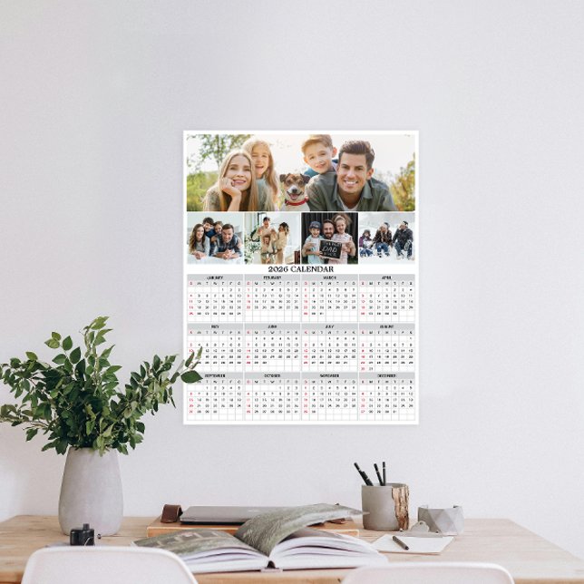 Affiche Collage de la famille personnelle 2026 Calendrier  (Personalize 2026 with our custom photo calendar poster—display favorite photos and stay organized.)