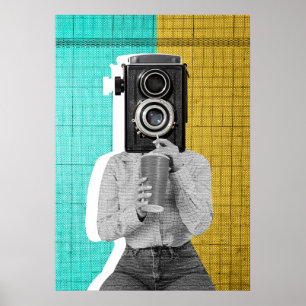 Affiche Collage de la tête de caméra vintage - Bold & Arti