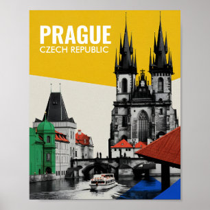 Affiche Collage de l'horizon de la vieille ville de Prague