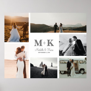 Affiche Collage de mariage à 6 photos pour jeunes mariés