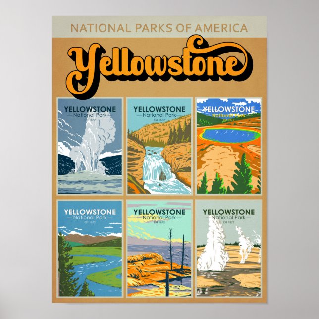 Affiche Collage de monuments de Yellowstone National Park (Devant)