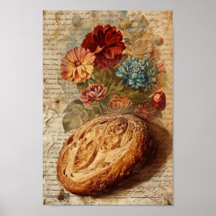 Affiche Collage de pains et de fleurs