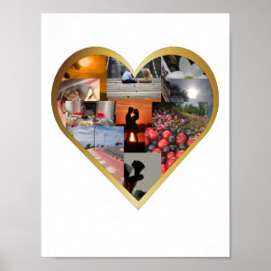 Affiche Collage de photo de cadre de coeur d'or