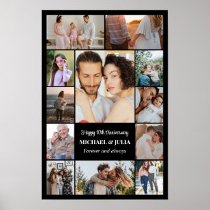 Affiche Collage de photos 12 images 12x18 16x24 20x30 Noir