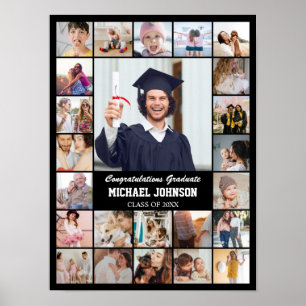 Affiche Collage de photos 24 images 12x16 18x24 24x32 Noir