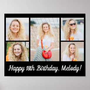 Affiche Collage de photos chic noir pour joyeux anniversai