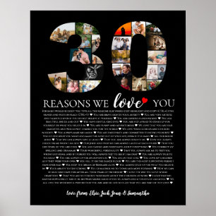 Affiche collage de photos d'anniversaire 30 raisons pour l