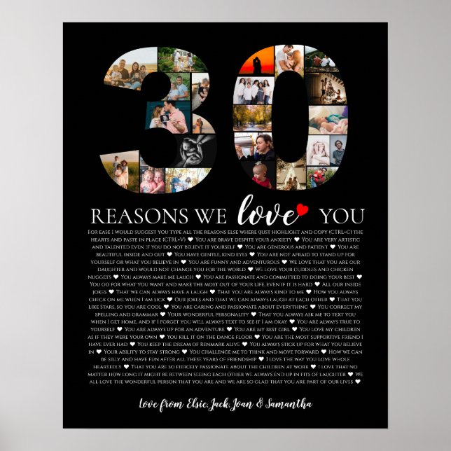 Affiche collage de photos d'anniversaire 30 raisons pour l (Devant)