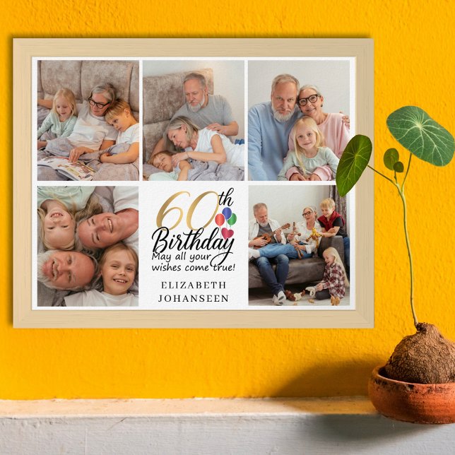 Affiche Collage de photos d'anniversaire 60 ans Script Typ (Créateur téléchargé)