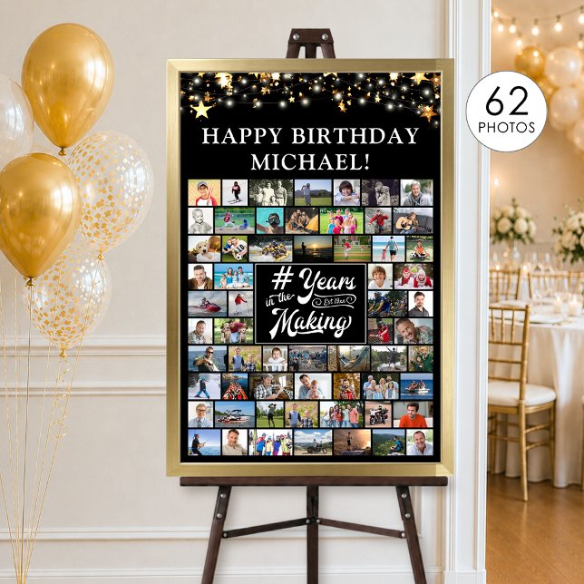 Affiche Collage de photos d'anniversaire 62 # Années de cr (Créateur téléchargé)