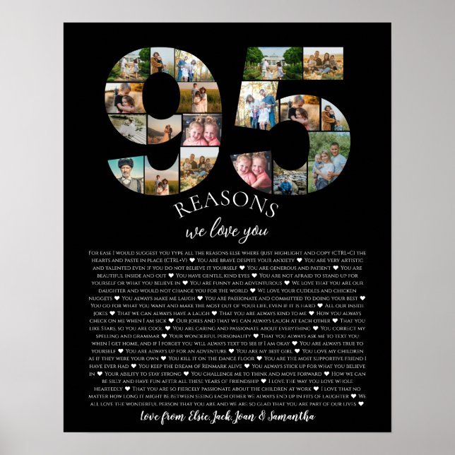 Affiche Collage de photos d'anniversaire 95 Raisons pour l (Devant)