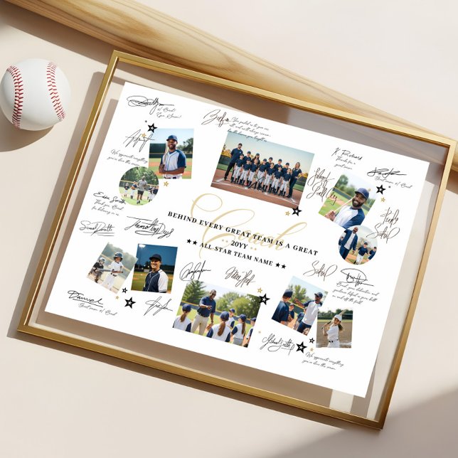 Affiche Collage de photos d'appréciation de l'entraîneur a (Coach Appreciation Photo Collage Team Signature Poster)