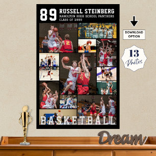 Affiche Collage de photos de basket-ball 13 Nom du joueur