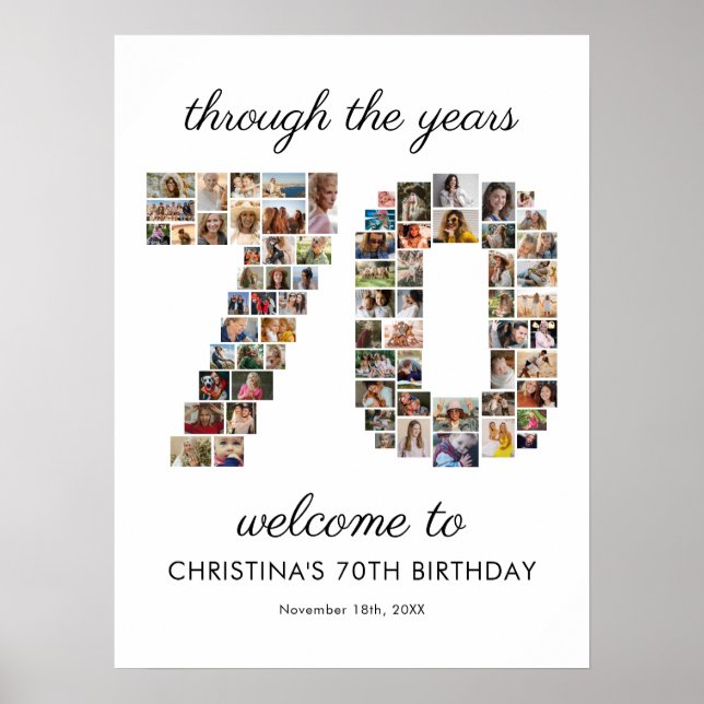 Affiche Collage de photos de bienvenue pour les 70 ans (Devant)