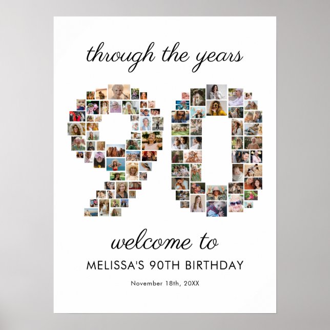 Affiche Collage de photos de bienvenue pour les 90 ans (Devant)