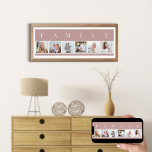 Affiche Collage de photos de famille 6 Bande d'images rose<br><div class="desc">Impression personnalisée avec le mot FAMILY en haut de vos photos. Le modèle photo est configuré pour vous pour ajouter 6 de vos photos préférées, qui sont affichées en format carré dans un style simple, style bande, collage photo. Cette pièce personnalisée élégante et élégante a une palette de couleurs douces,...</div>