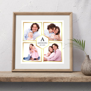 Affiche Collage de photos de famille de 4 images en blanc 