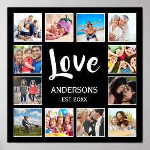 Affiche Collage de photos de famille personnalisé noir