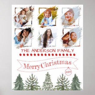 Affiche Collage de photos de famille Sapins Noël vintage