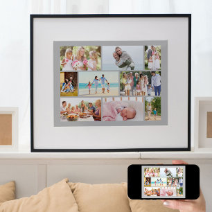 Affiche Collage de photos de famille style maçonnerie gris