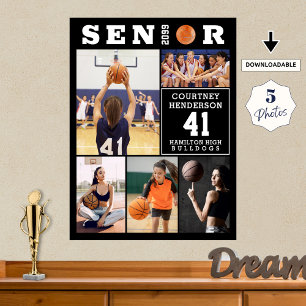 Affiche Collage de photos de fin d'études de basketball se