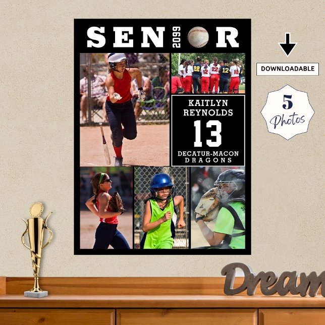 Affiche Collage de photos de fin d'études de softball seni (Créateur téléchargé)