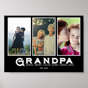 Affiche Collage de photos de grand-père – Noms personnalis