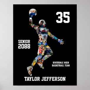 Affiche Collage de photos de joueur de basket-ball Senior