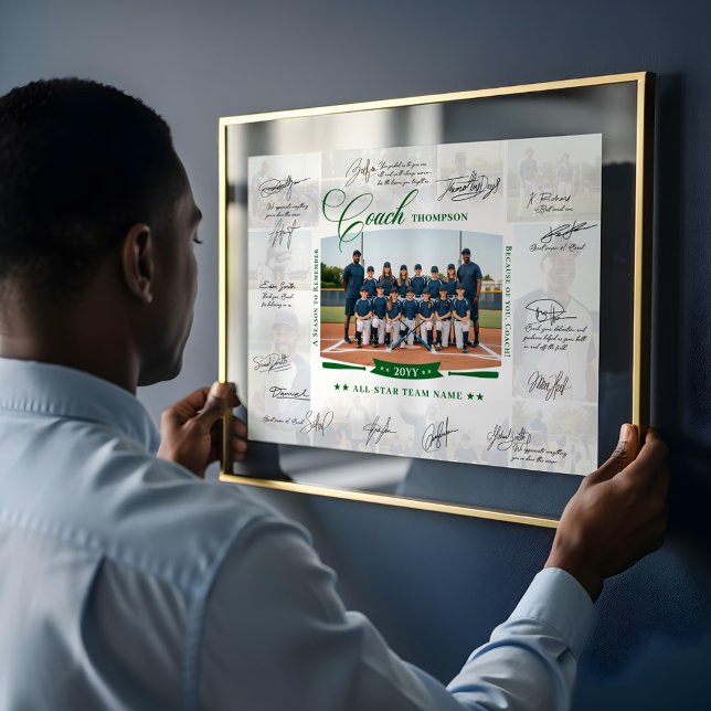 Affiche Collage de photos de l'équipe avec signature pour  (Coach Appreciation Photo Collage Team Signature Poster)
