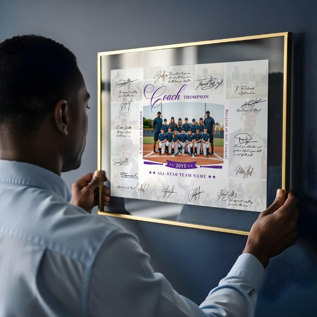 Affiche Collage de photos de l'équipe avec signature pour  (Coach Appreciation Photo Collage Team Signature Poster)