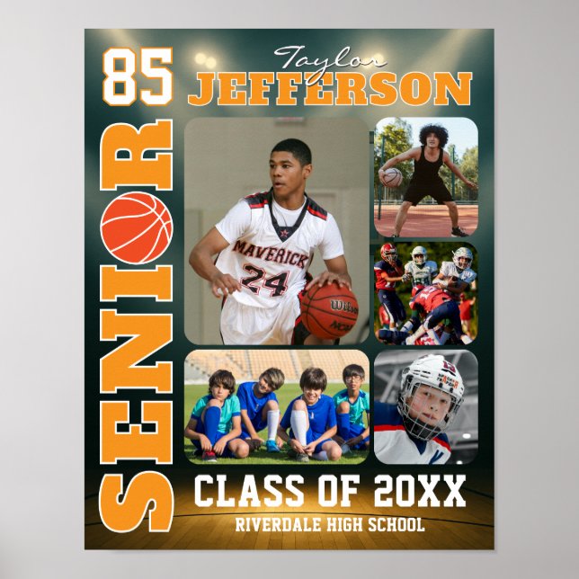 Affiche Collage de photos de l'équipe de basketball de la  (Devant)