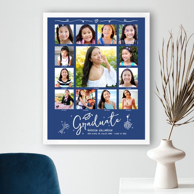 Affiche Collage de photos de remise de diplômes bleu K-12  (Créateur téléchargé)