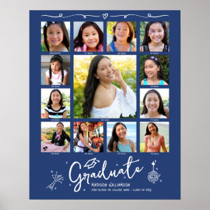 Affiche Collage de photos de remise de diplômes bleu K-12