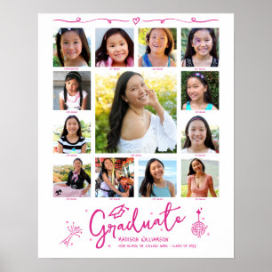 Affiche Collage de photos de remise de diplômes rose K–12