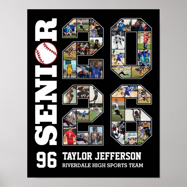 Affiche Collage de photos d'équipe de baseball Senior 2026 (Devant)